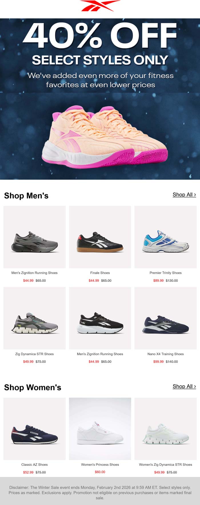 40% off shoes online at Reebok