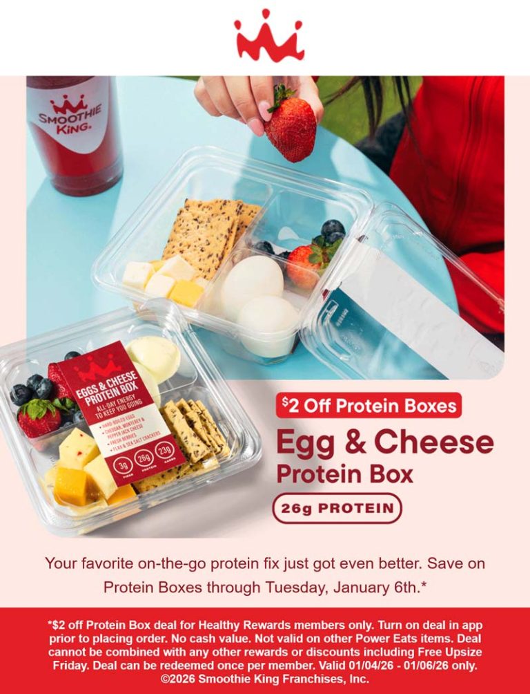 $2 off protein boxes via login at Smoothie King