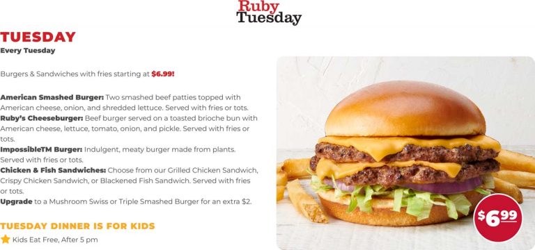 $7 cheeseburger + fries today at Ruby Tuesday