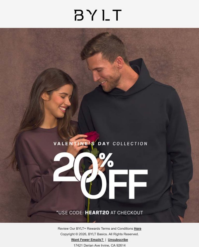 20% off at BYLT via promo code HEART20