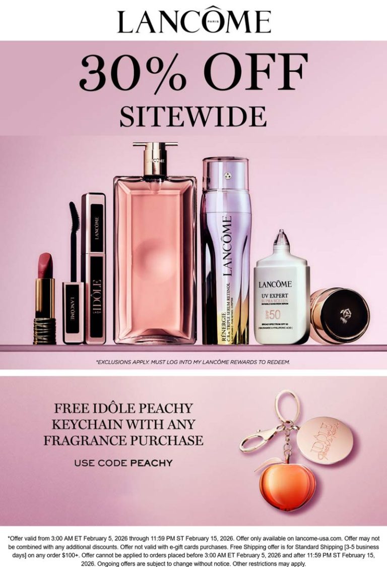 Free keychain with your fragrance at Lancome via promo code PEACHY