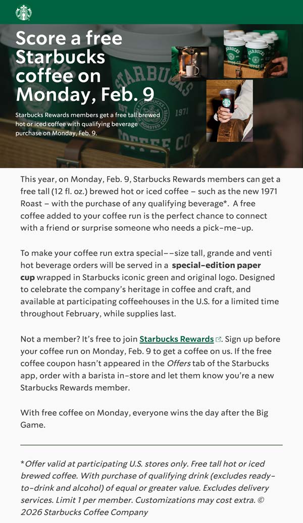 Second coffee free Monday at Starbucks