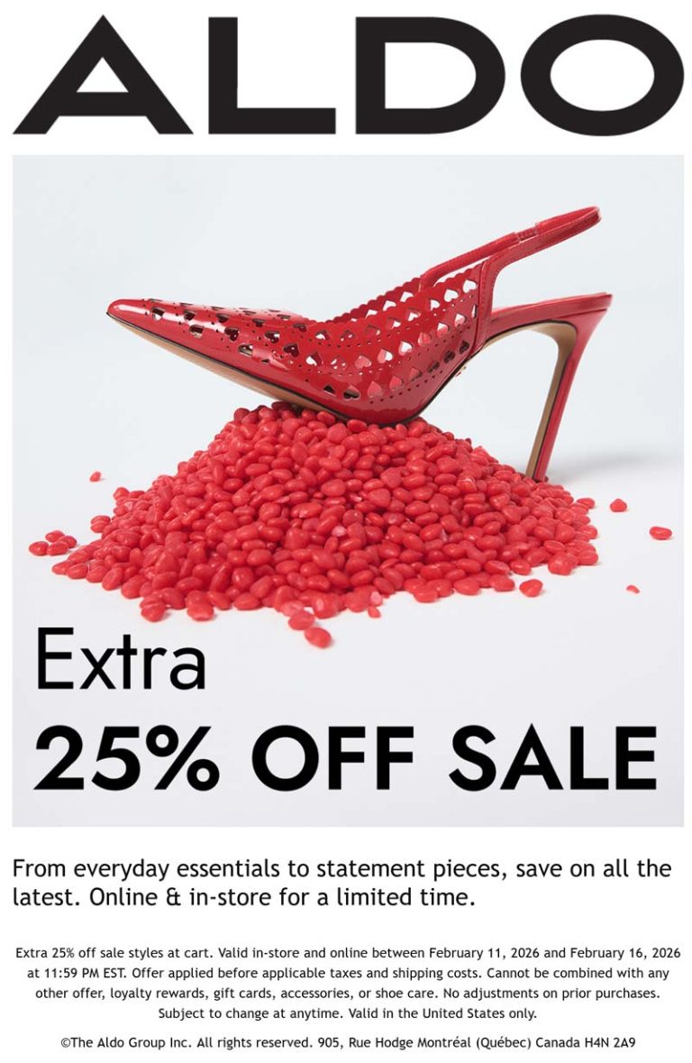 Extra 25% off sale items at ALDO shoes