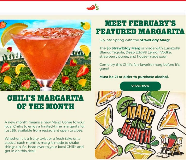 $6 straweddy margarita at Chilis restaurants this month