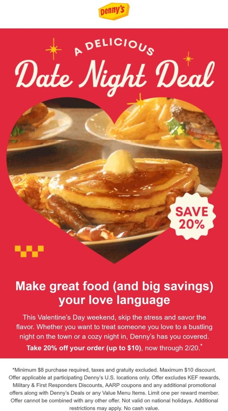 20% off at Dennys restaurants