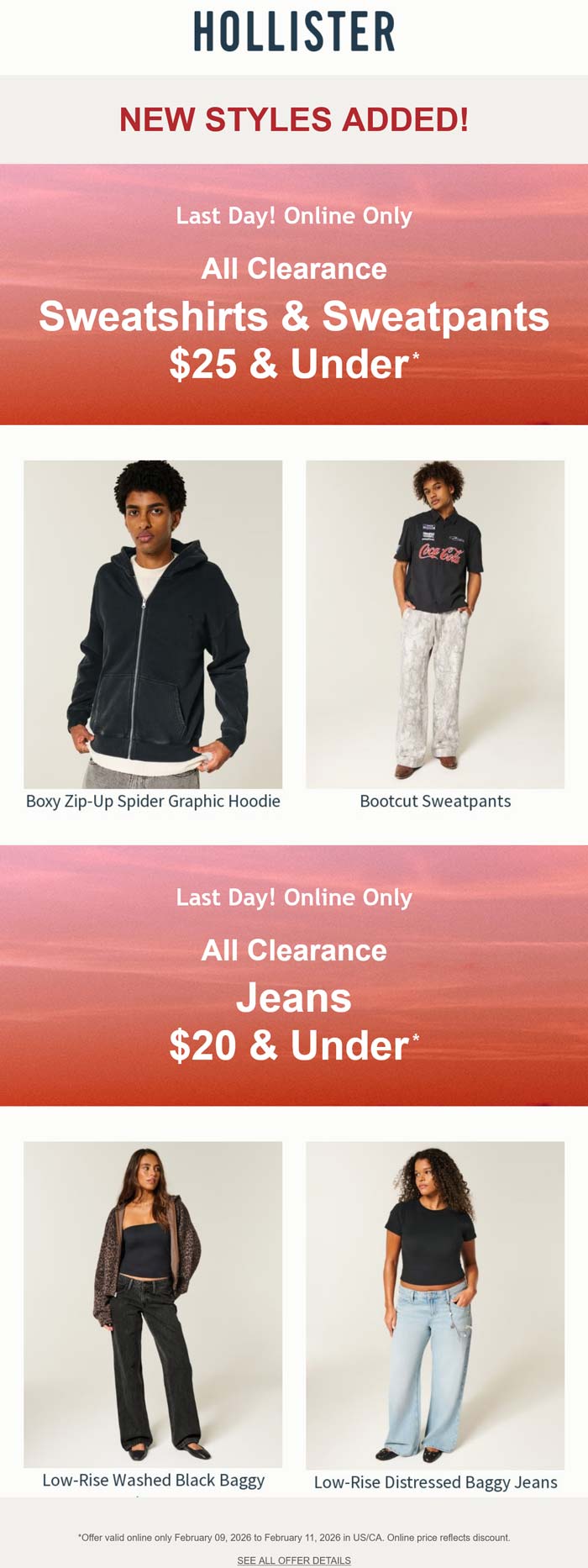 All clearance sweats are under $26 & more today online at Hollister