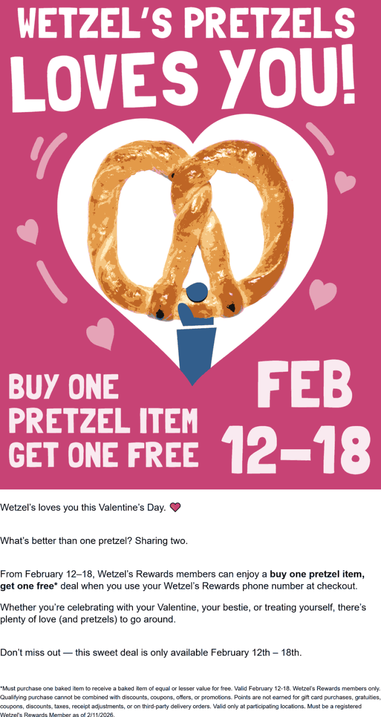 Secodn pretzel free at Wetzels Pretzels