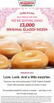 13k random people receive a free dozen today at Krispy Kreme doughnuts #krispykreme