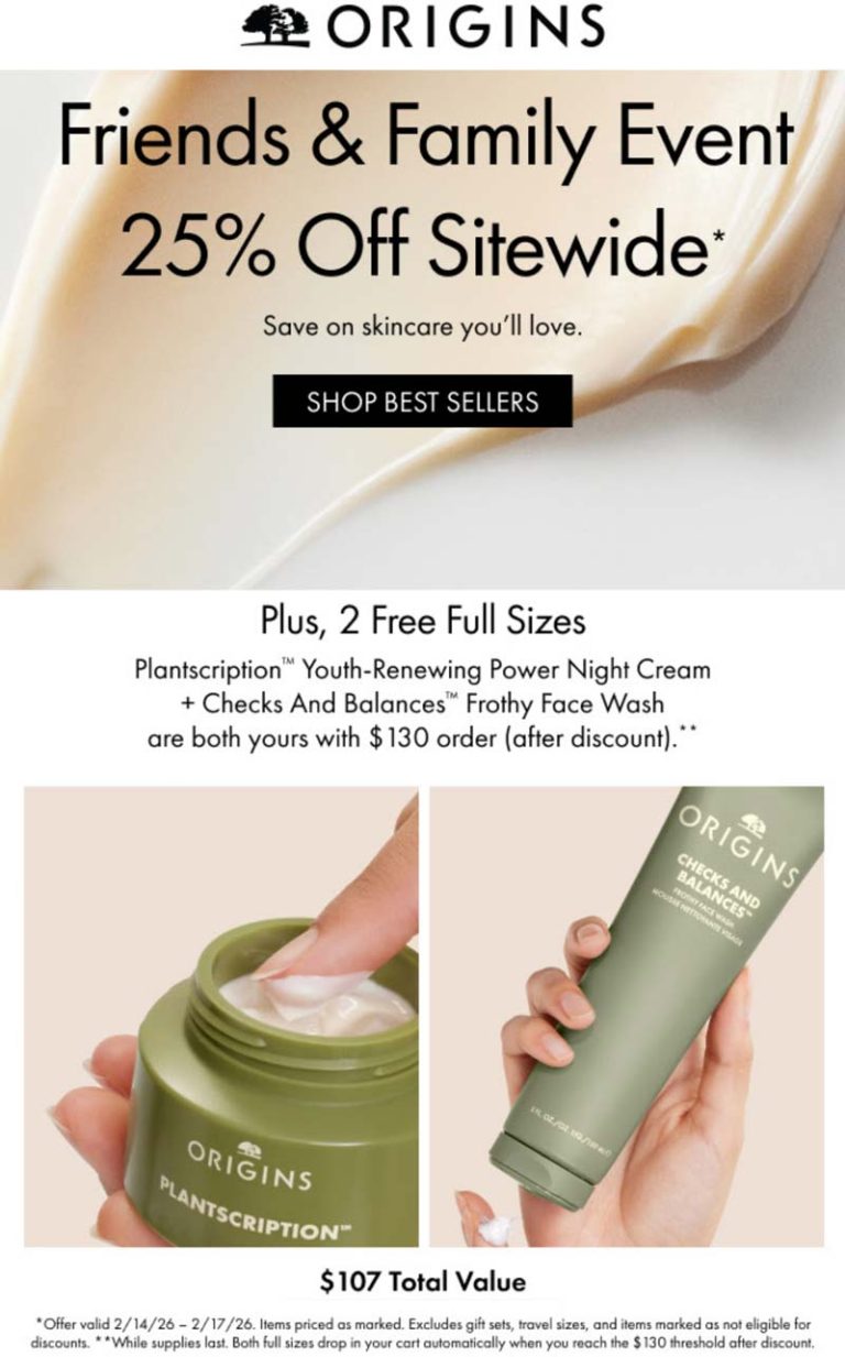 25% off everything online & more today at Origins
