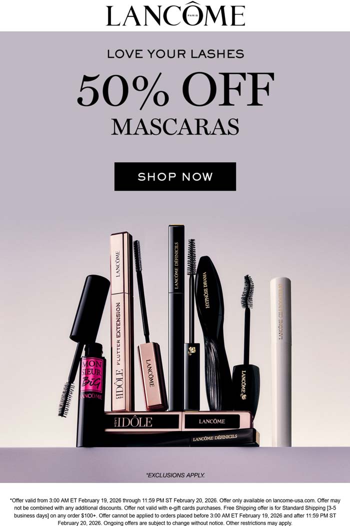 50% off mascaras at Lancome
