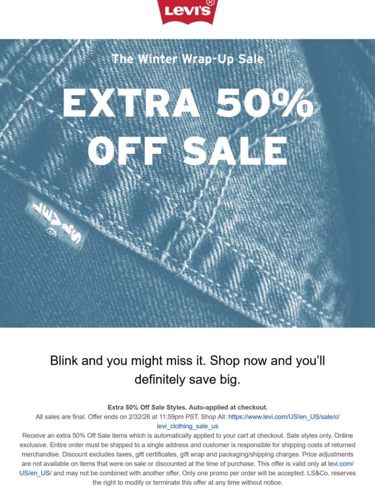 Extra 50% off sale items at Levis
