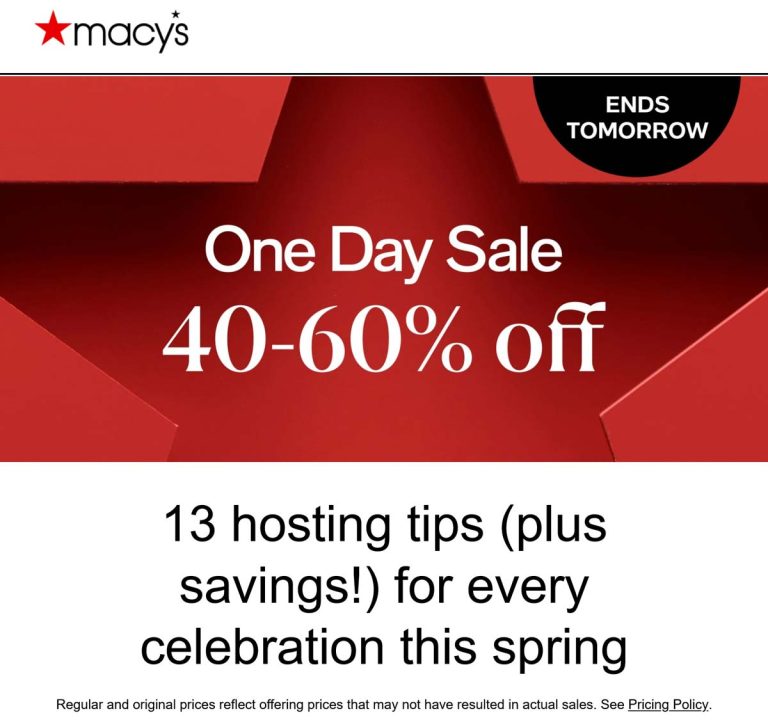 40-60% off at Macys, ditto online