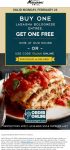 Second lasagna entree free today at Macaroni Grill, or online via promo code ITALIAN #macaronigrill Second lasagna entree free today at Macaroni Grill, or online via promo code ITALIAN #macaronigrill
