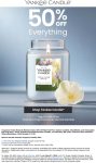 50% off everything at Yankee Candle, ditto online #yankeecandle 50% off everything at Yankee Candle, ditto online #yankeecandle