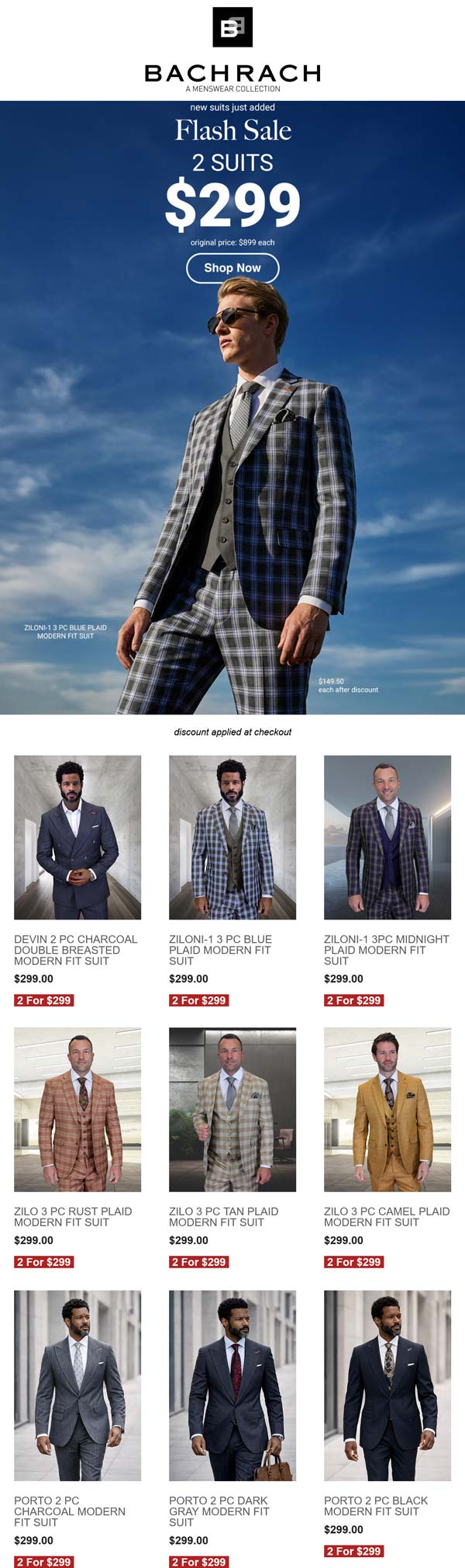 2 suits = $299 at Bachrach