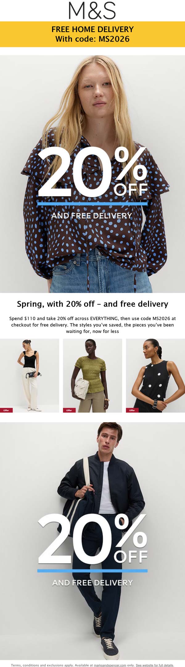 20% off at Marks and Spencer via promo code MS2026