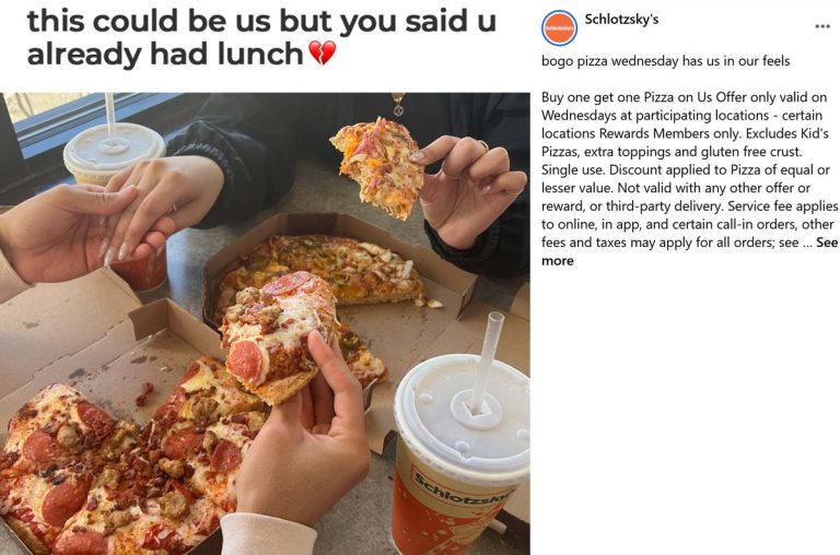 Second pizza free today at Schlotzkys restaurants