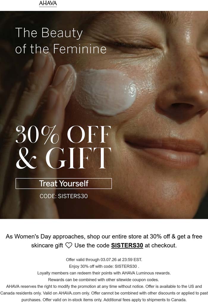 30% off at AHAVA via promo code SISTER30