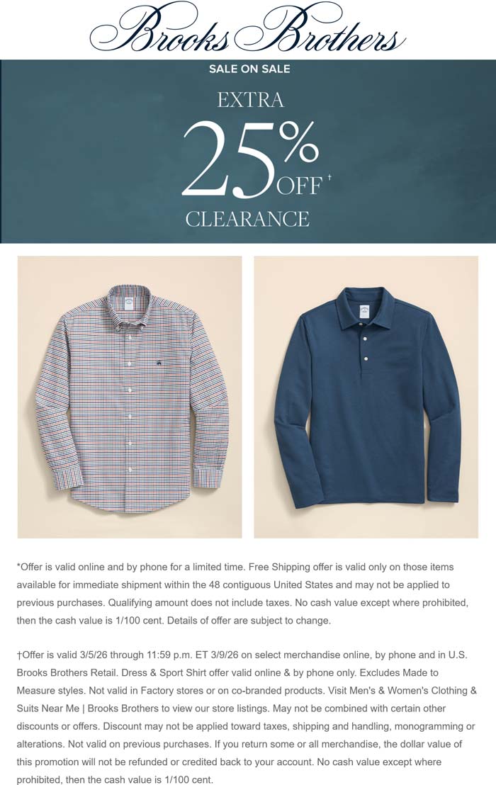 Extra 25% off clearance at Brooks Brothers