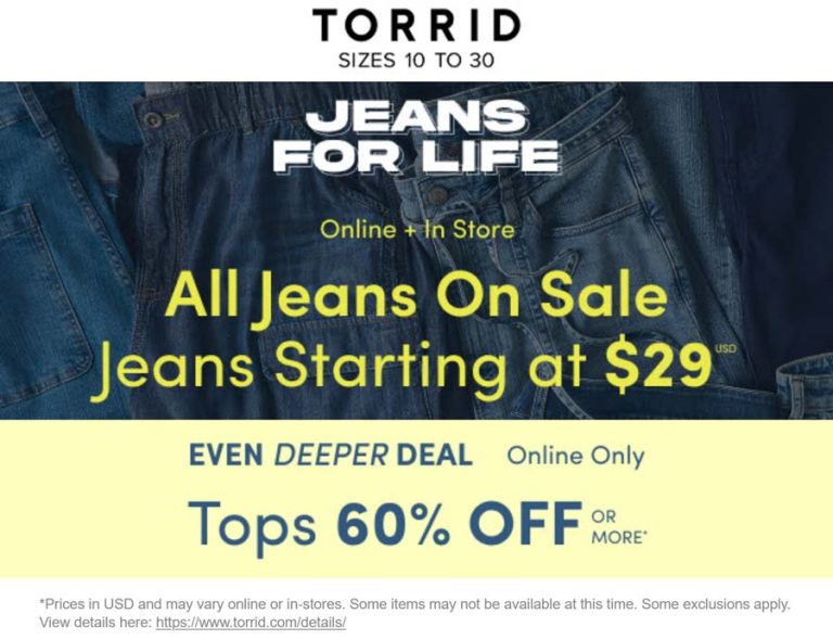 60% off tops at Torrid, ditto online