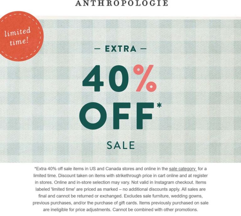 Extra 40% off sale items at Anthropologie, ditto online