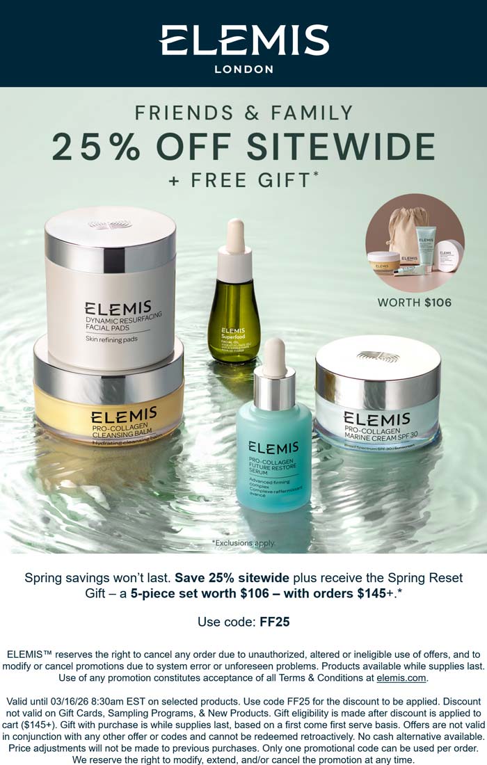 25% off everything at Elemis, or online via promo code FF25