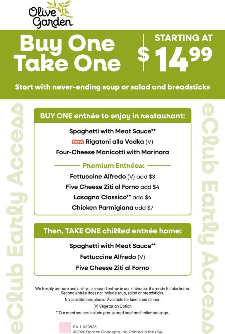 Second take-home entree free at Olive Garden