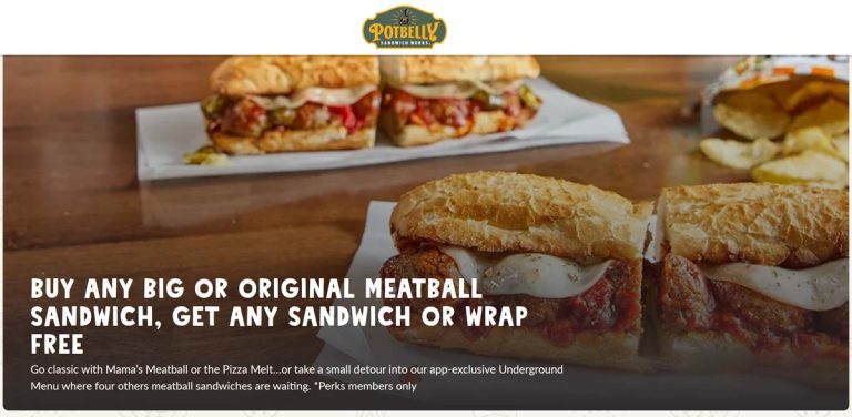 Second big or meatball sandwich free via login at Potbelly