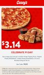 $3.14 medium & more with your large pizza today at Caseys via promo code PIDAY #caseys $3.14 medium & more with your large pizza today at Caseys via promo code PIDAY #caseys