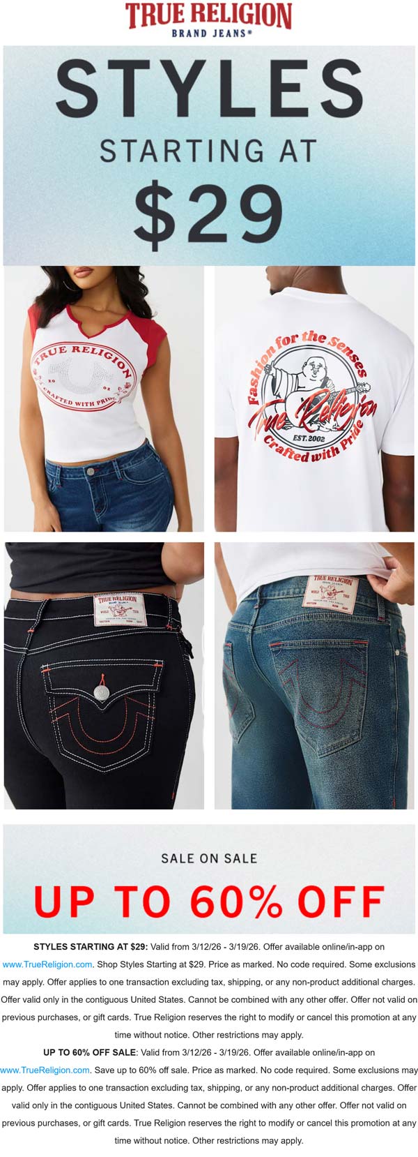Extra 50% off sale items at True Religion