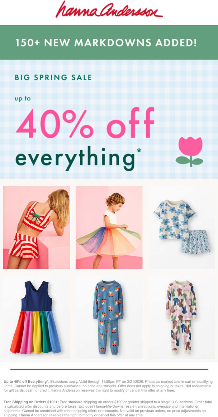 20-40% off everything at Hanna Andersson