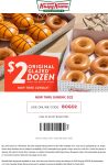 Second dozen doughnuts = $2 at Krispy Kreme, or online via promo code BOGO2 #krispykreme