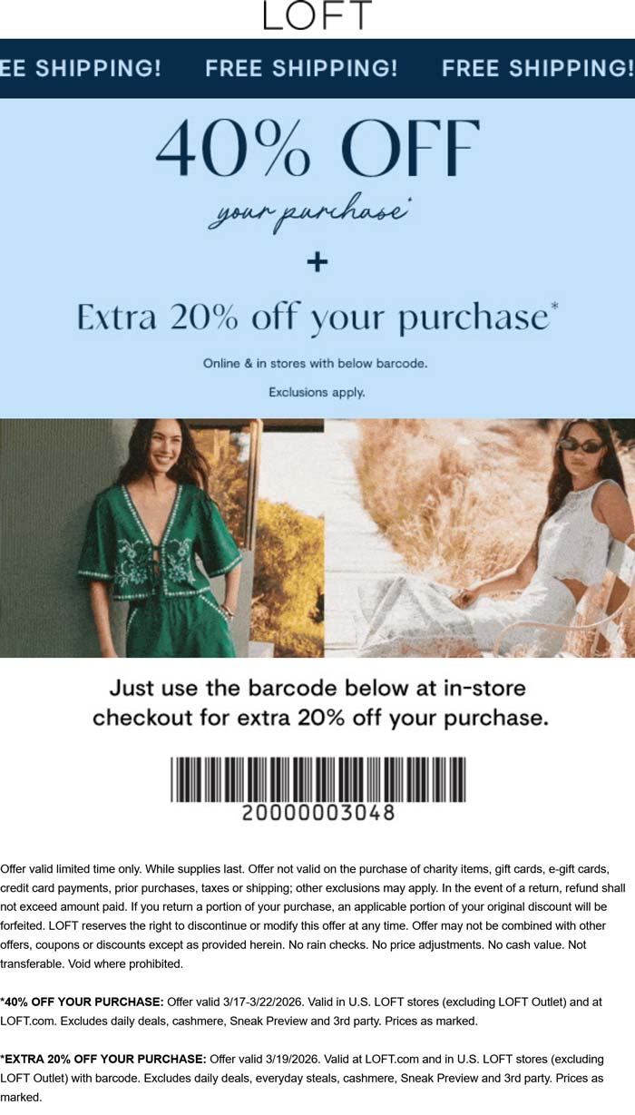 60% off at LOFT, ditto online
