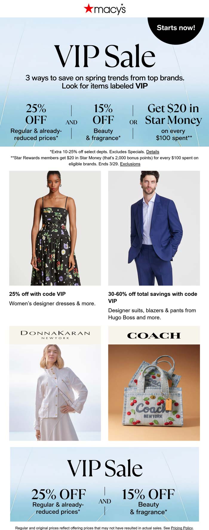 15-25% off at Macys via promo code VIP