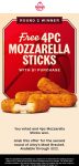 Free 4pc mozzarella sticks on $1 at Arbys restaurants #arbys Free 4pc mozzarella sticks on $1 at Arbys restaurants #arbys