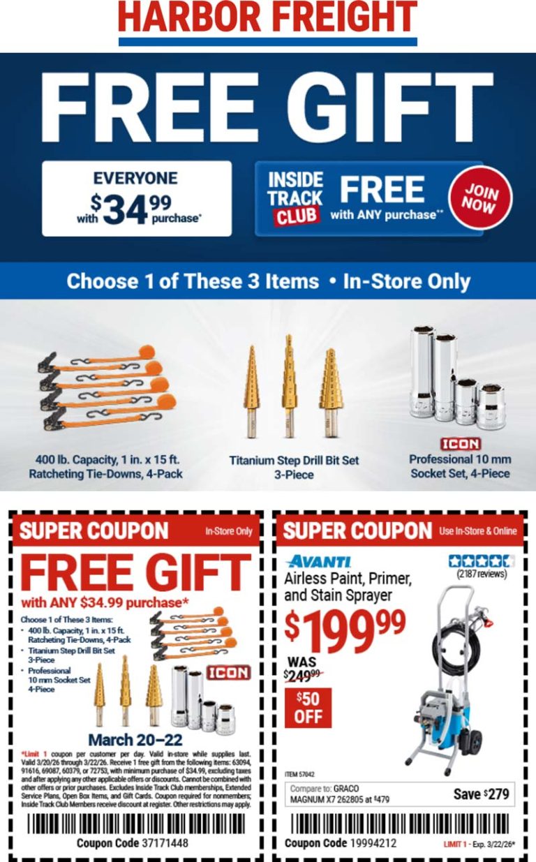 Free gift on $35 today at Harbor Freight tools
