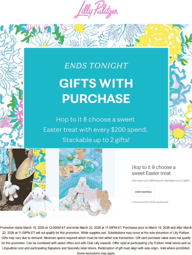 Easter gift free with each $200 spend today at Lilly Pulitzer