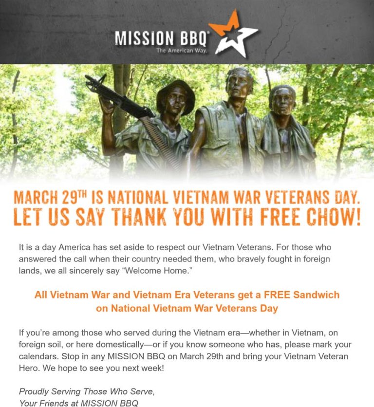 Vietnam vets enjoy a free sandwich the 29th at Mission BBQ