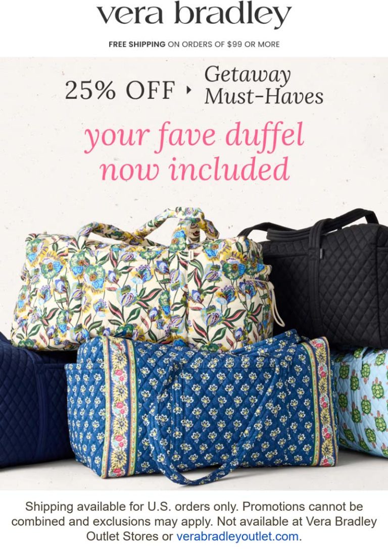 25% off duffel bags at Vera Bradley