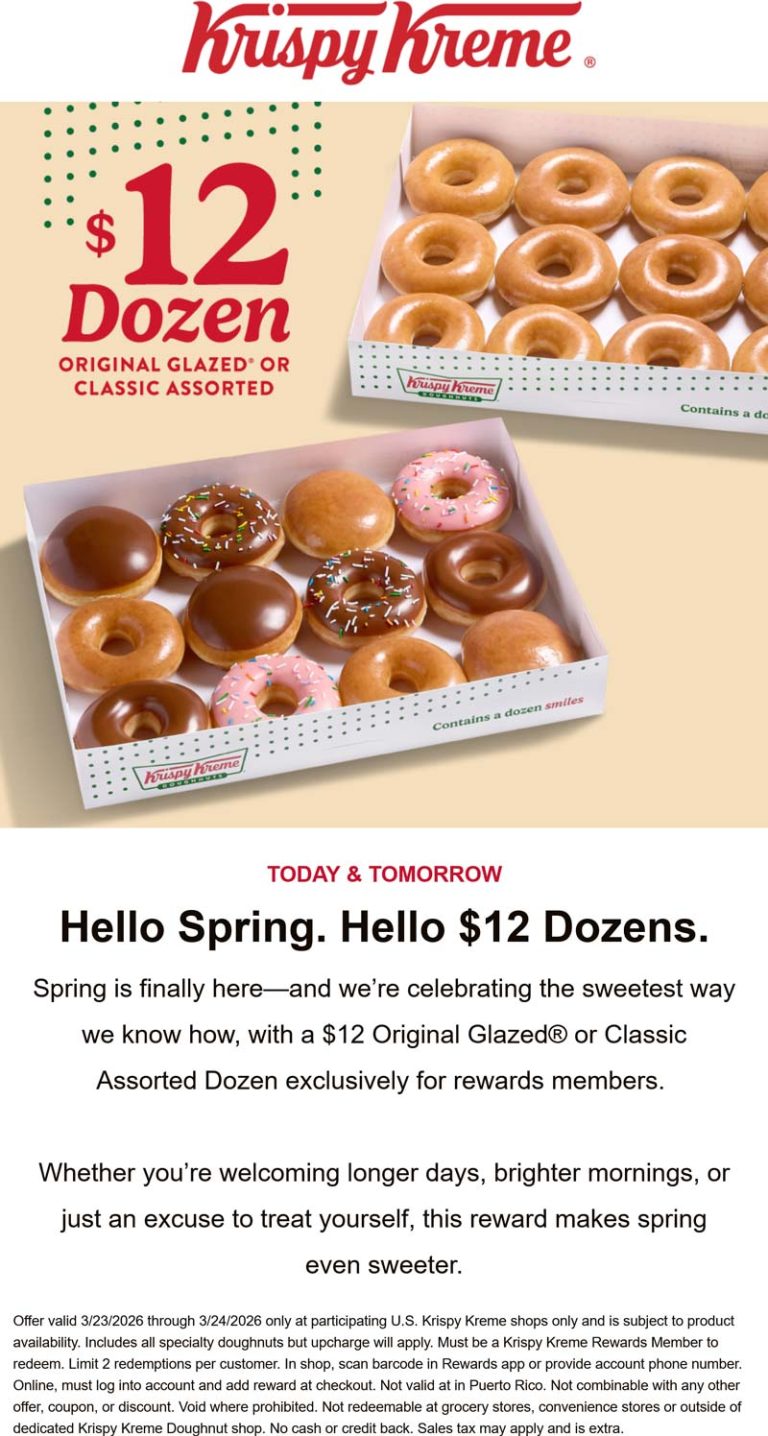 $12 dozens at Krispy Kreme doughnuts