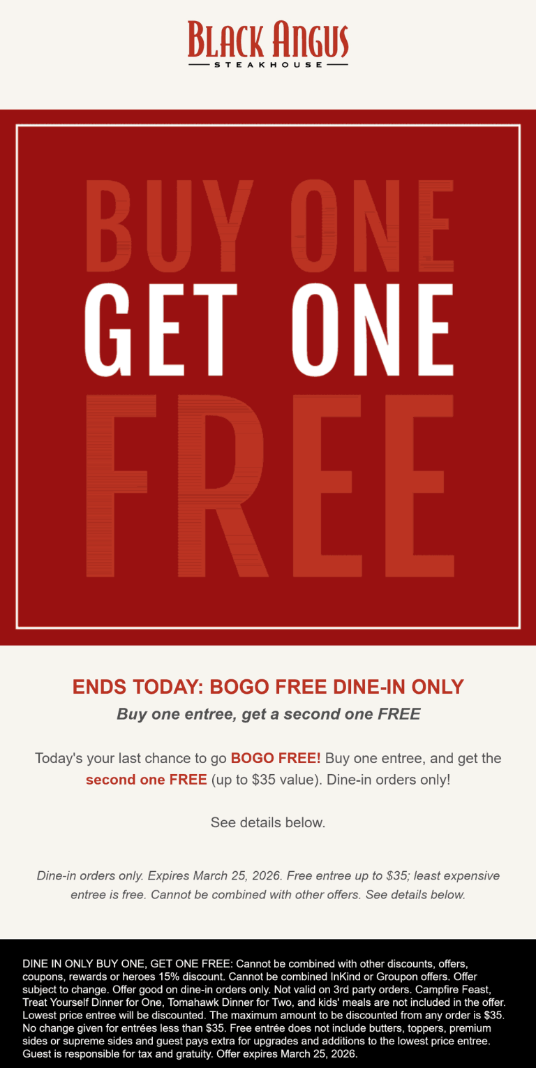 Second entree free today at Black Angus steakhouse