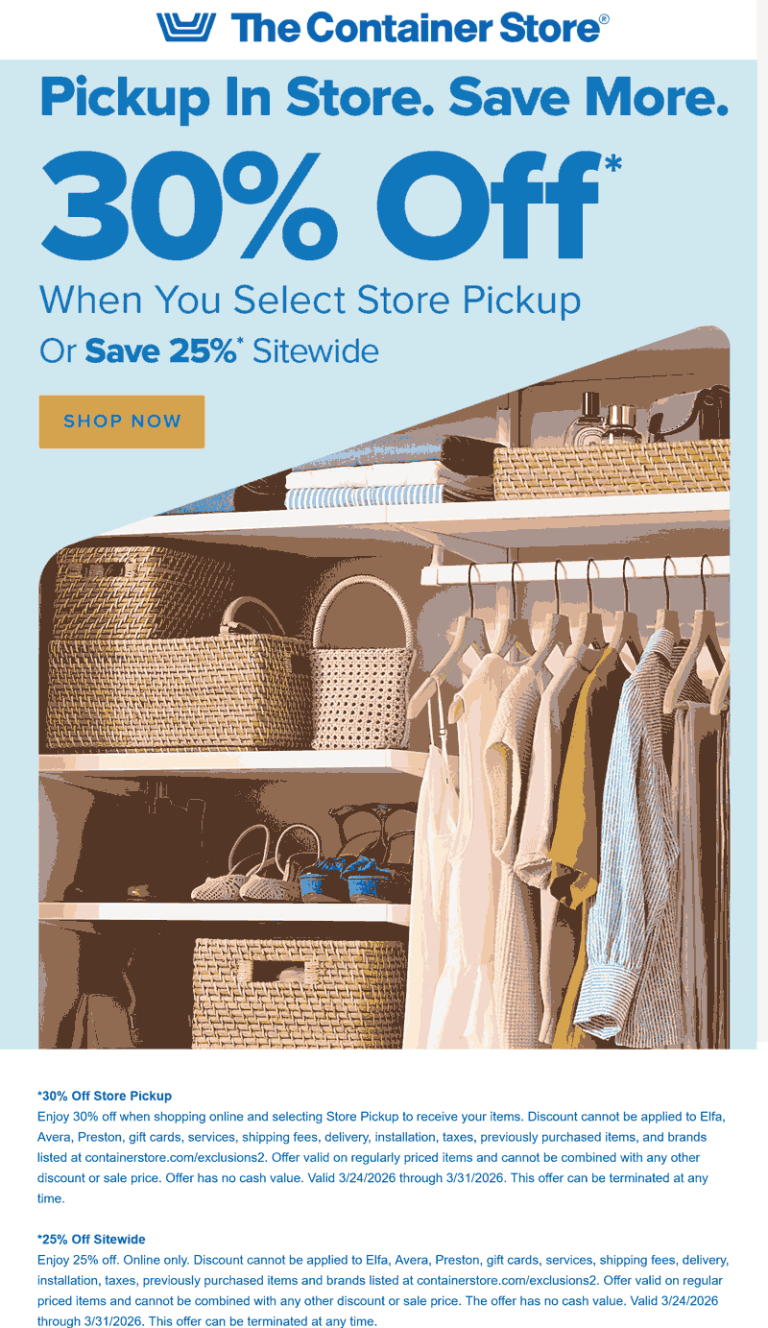 25-30% off everything at The Container Store