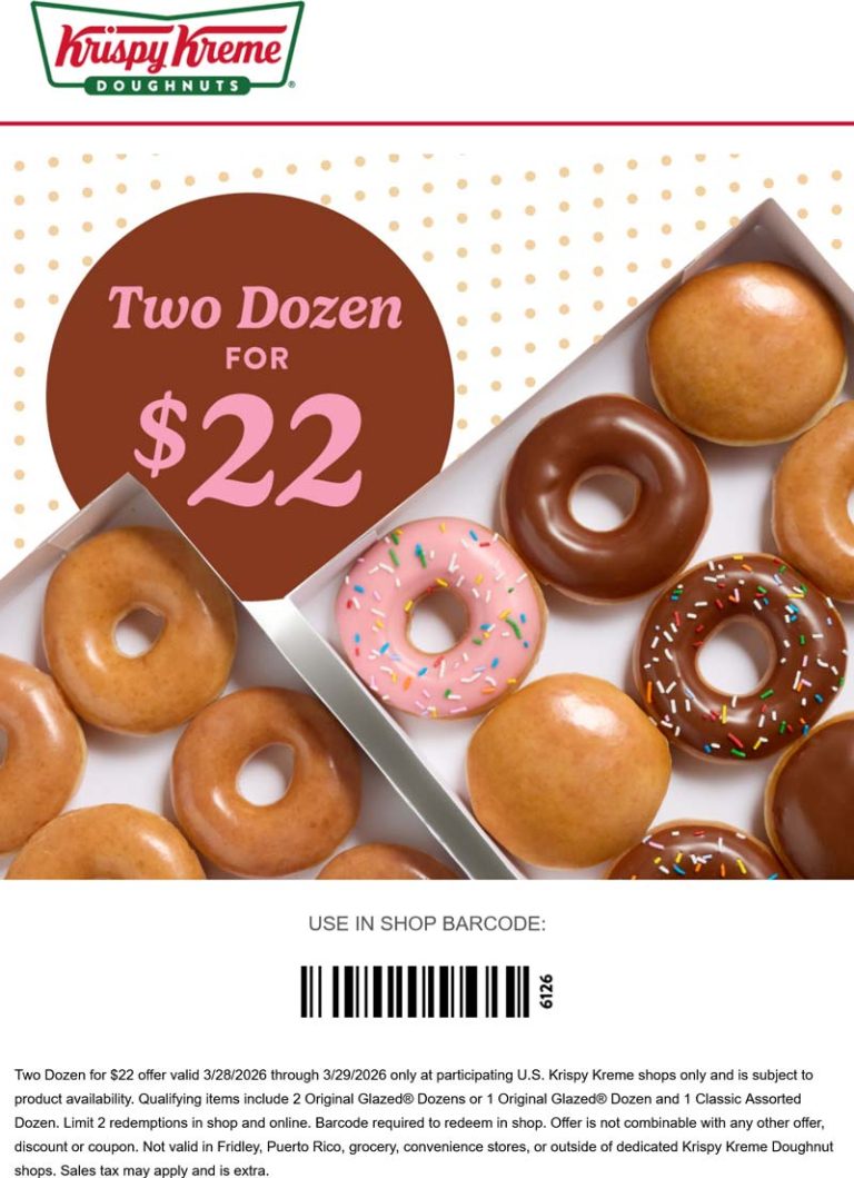 Two dozen doughnuts for $22 at Krispy Kreme