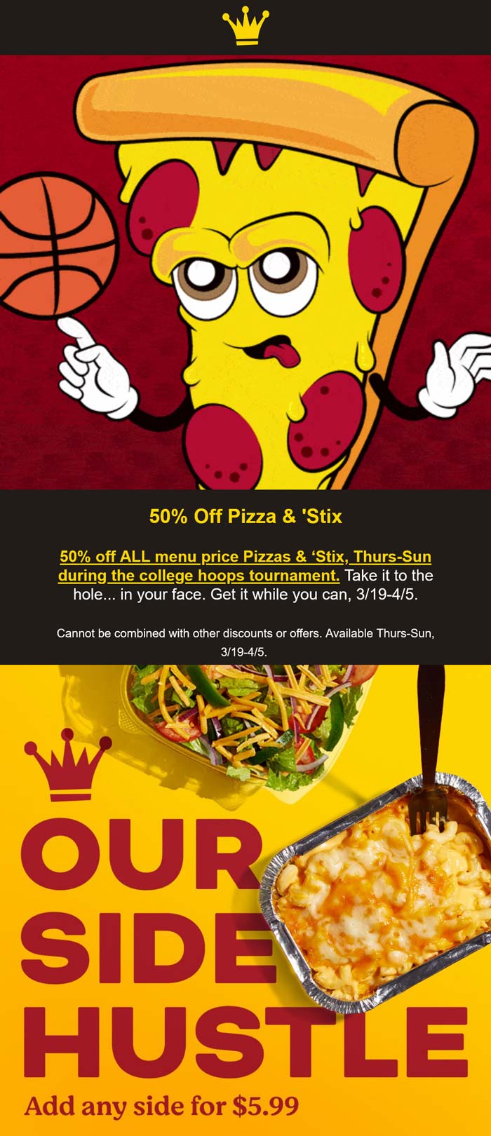 50% off pizza & stix Thur-Sun at Toppers