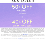 40-50% off everything today at Ann Taylor via promo code GIFT50 #anntaylor 40-50% off everything today at Ann Taylor via promo code GIFT50 #anntaylor