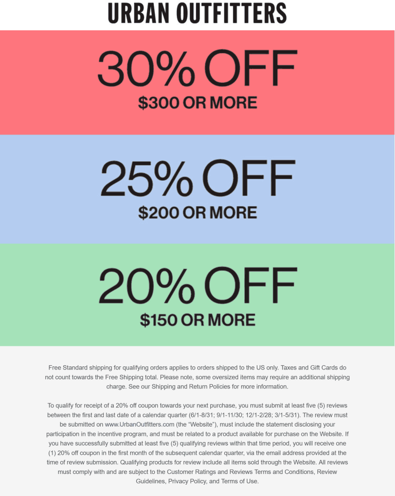 20-30% off $150+ today at Urban Outfitters, ditto online