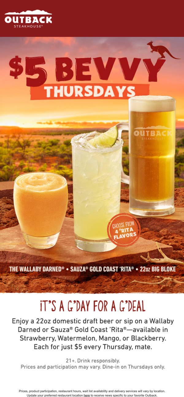 $5 drinks today at Outback Steakhouse