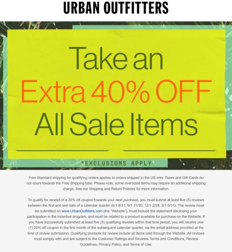 Extra 40% off sale items today at Urban Outfitters