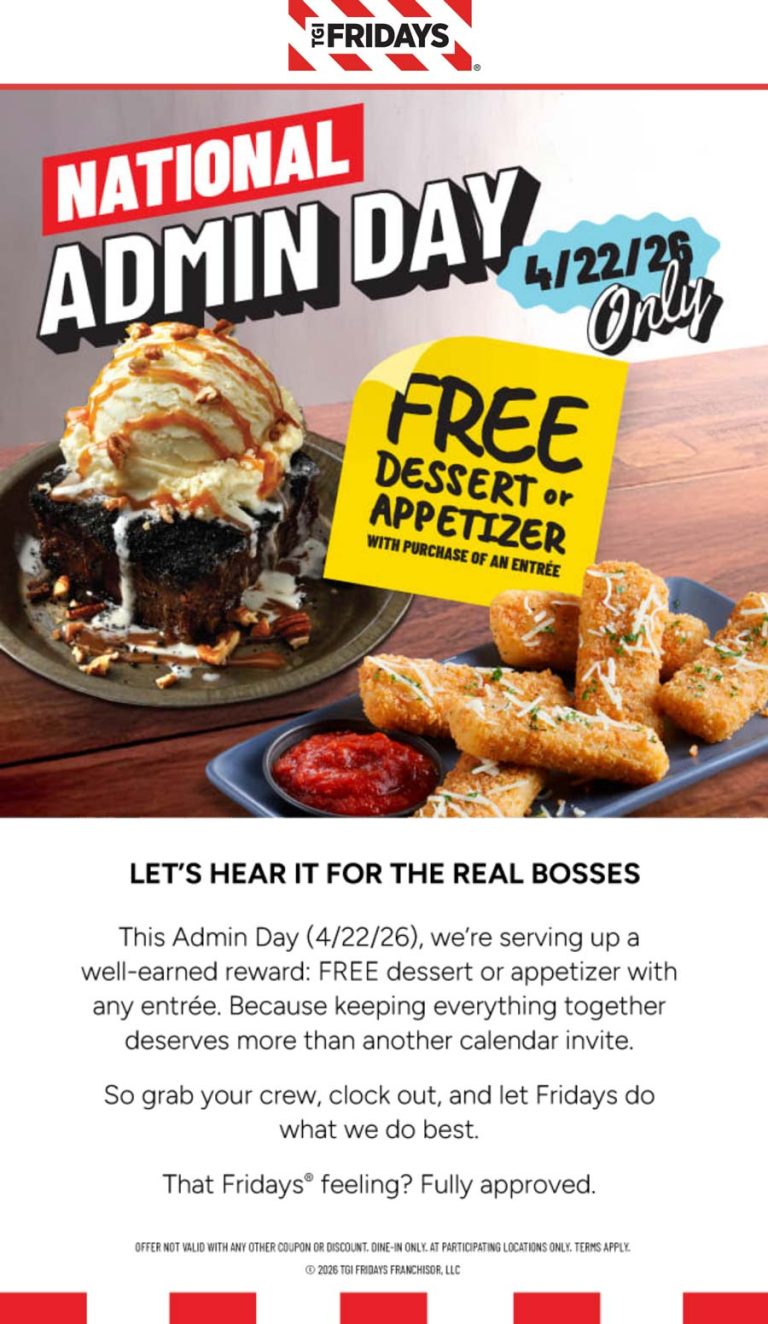 Free appetizer with your entree today at TGI Fridays