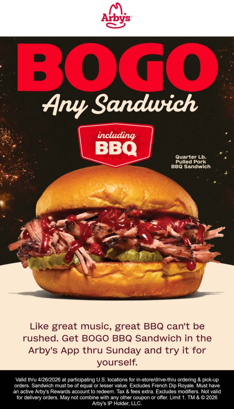 Second sandwich free via mobile at Arbys